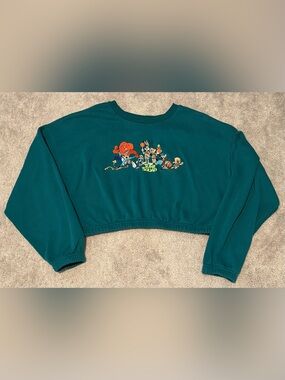 Tune Squad Embroidered Space Jam Women’s Green Cropped Sweater Size 2XL